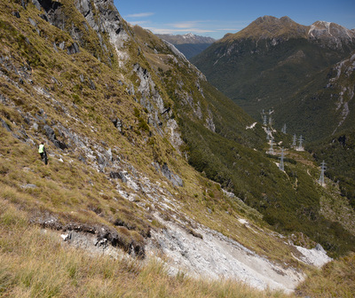 Judit hiking down Percy Saddle