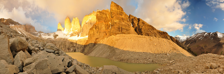 Panorama Torres del Paine at sunrise