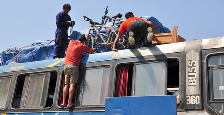 Loading the bike on the bus